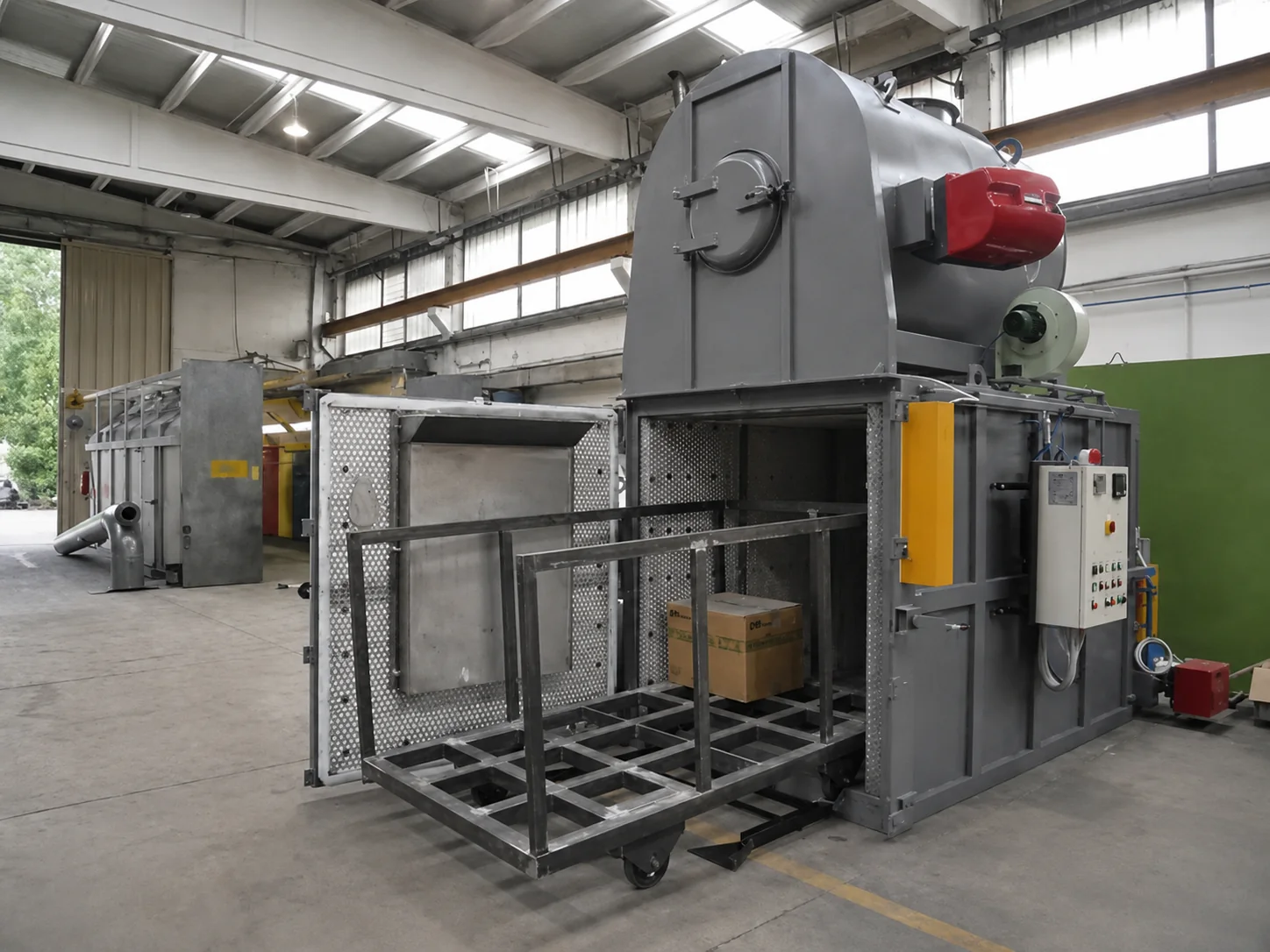 Four de décapage thermique ouvert avec chariot de chargement industriel