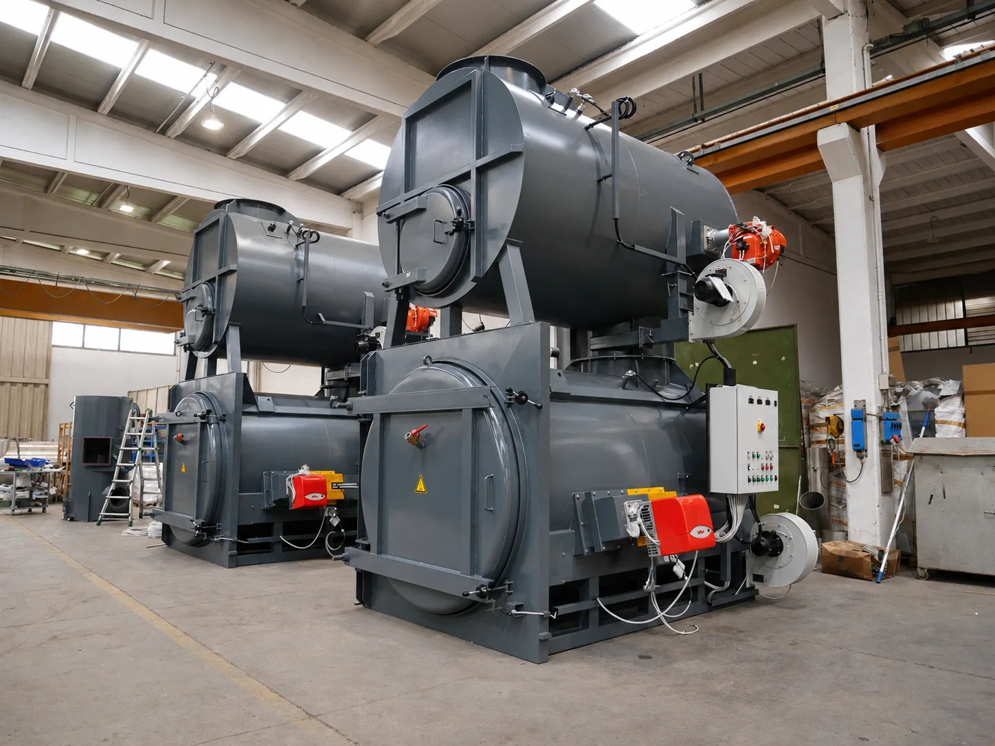 Ensemble de fours d’incinération industriels dans un atelier