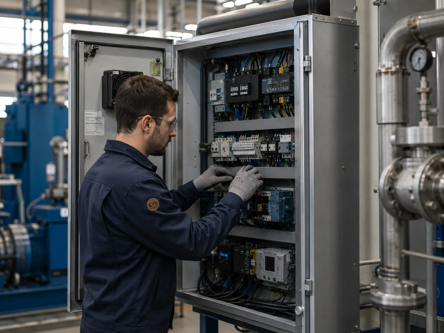 Illustration d'une intervention de modernisation sur une armoire électrique industrielle