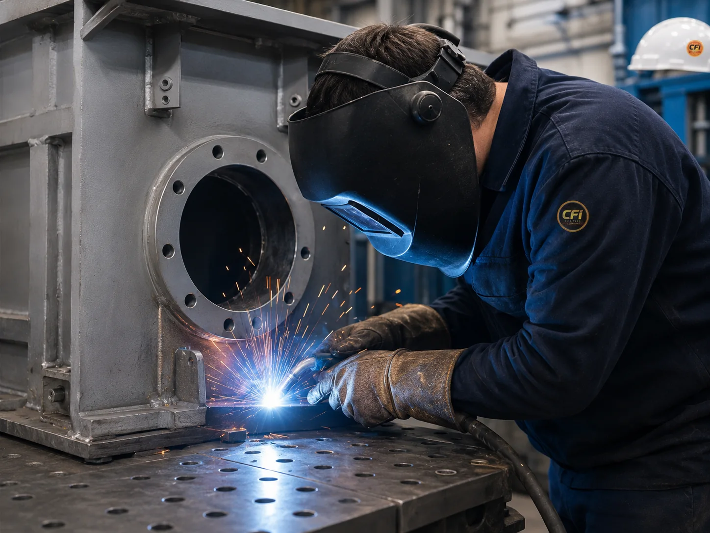 Illustration de travaux de soudage lors d'une modification d'équipement industriel